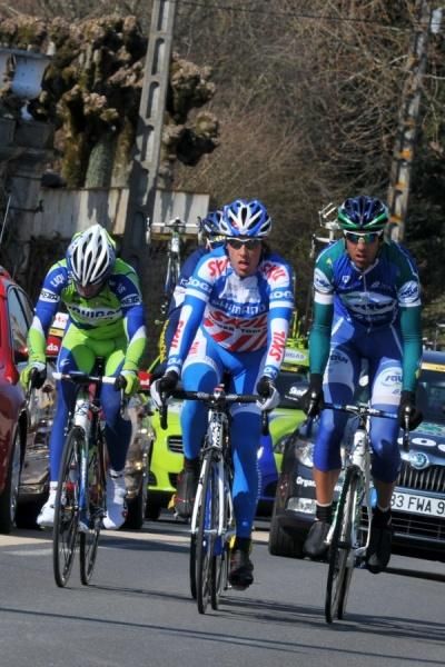Mauro Finetto (Liquigas), Koen de Koert (Skil Shimano), Laurent Mangel (Saur-Sojasun) and Jens Mouris (Vacansoleil - obscured) in the breakaway