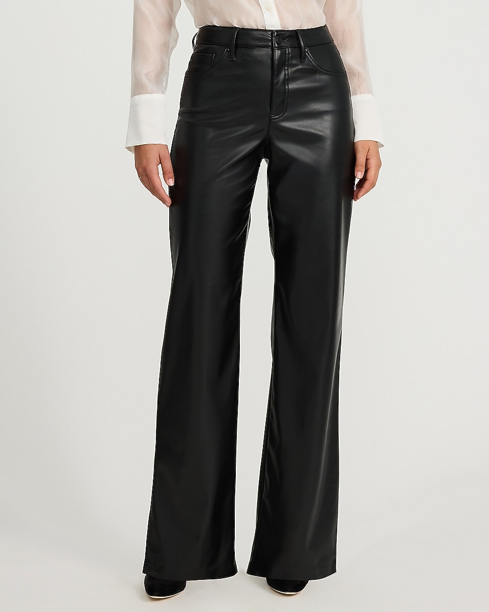 High Waisted Faux Leather Wide Leg Pant