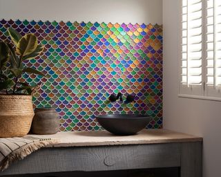 Iridescent scallop shaped bathroom tiles by Original Style