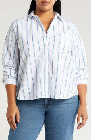 Stripe Cotton Poplin Button-Up Shirt