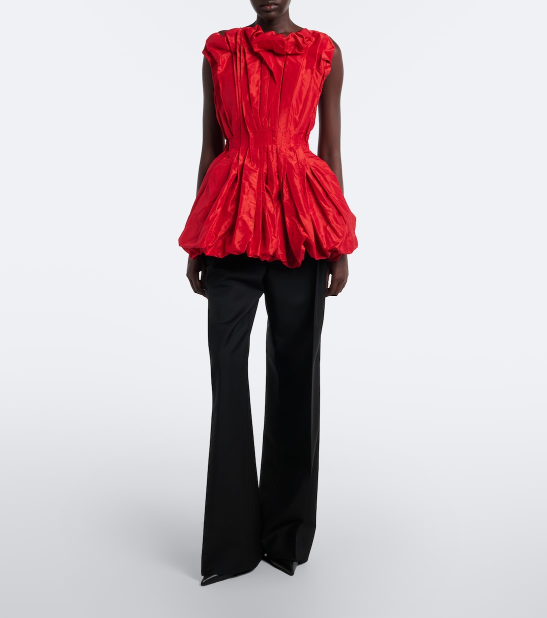 Marina Peplum Silk Taffeta Top in Red - Tove