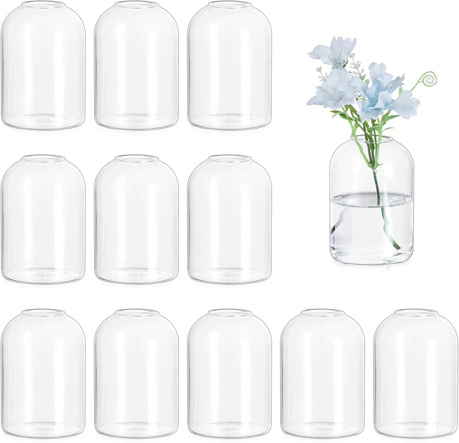 Hewory Glass Bud Vases for Centerpieces: Set of 12 Blown Clear Small Vase Bulk, Mini Cute Flower Vase for Floral Arrangement, Modern Decorations for Wedding Party Event Table Decor, 3.7&quot;(h)&amp;times;2.75&quot;(d)