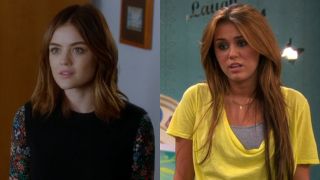 Lucy Hale in the series finale of Pretty Little Liars, Miley Cyrus in the series finale of Hannah Montana.