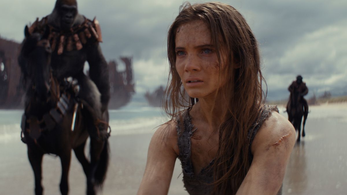 Nova (Freya Allan) sits on a beach in &quot;Kingdom of the Planet of the Apes&quot;