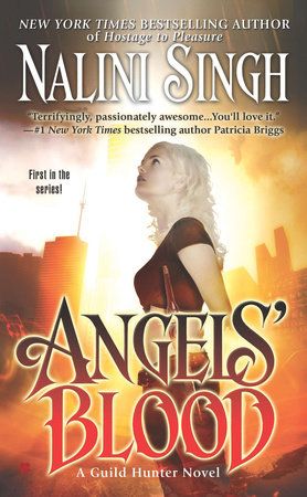 angels' blood book cover with a girl with white hair staring off into the distance in a burning city