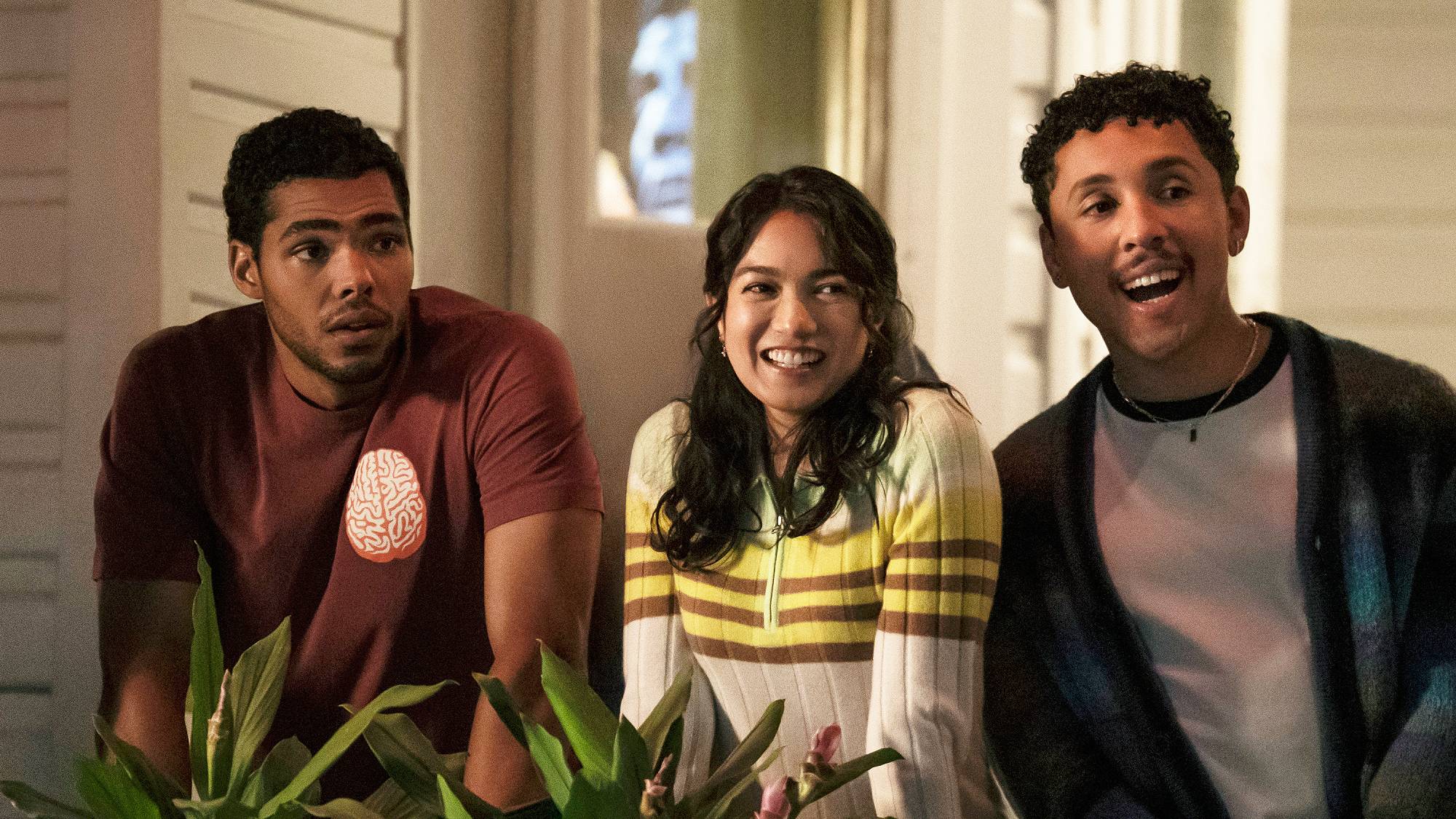 Nicholas Duvernay as Jeremy Langley, Rachel Marsh as Anh Pham, and Jaboukie Young-White as Malcolm in "The Love Hypothesis" on Prime Video