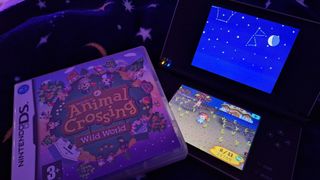A copy of Animal Crossing: Wild World next to a Nintendo DSi XL.