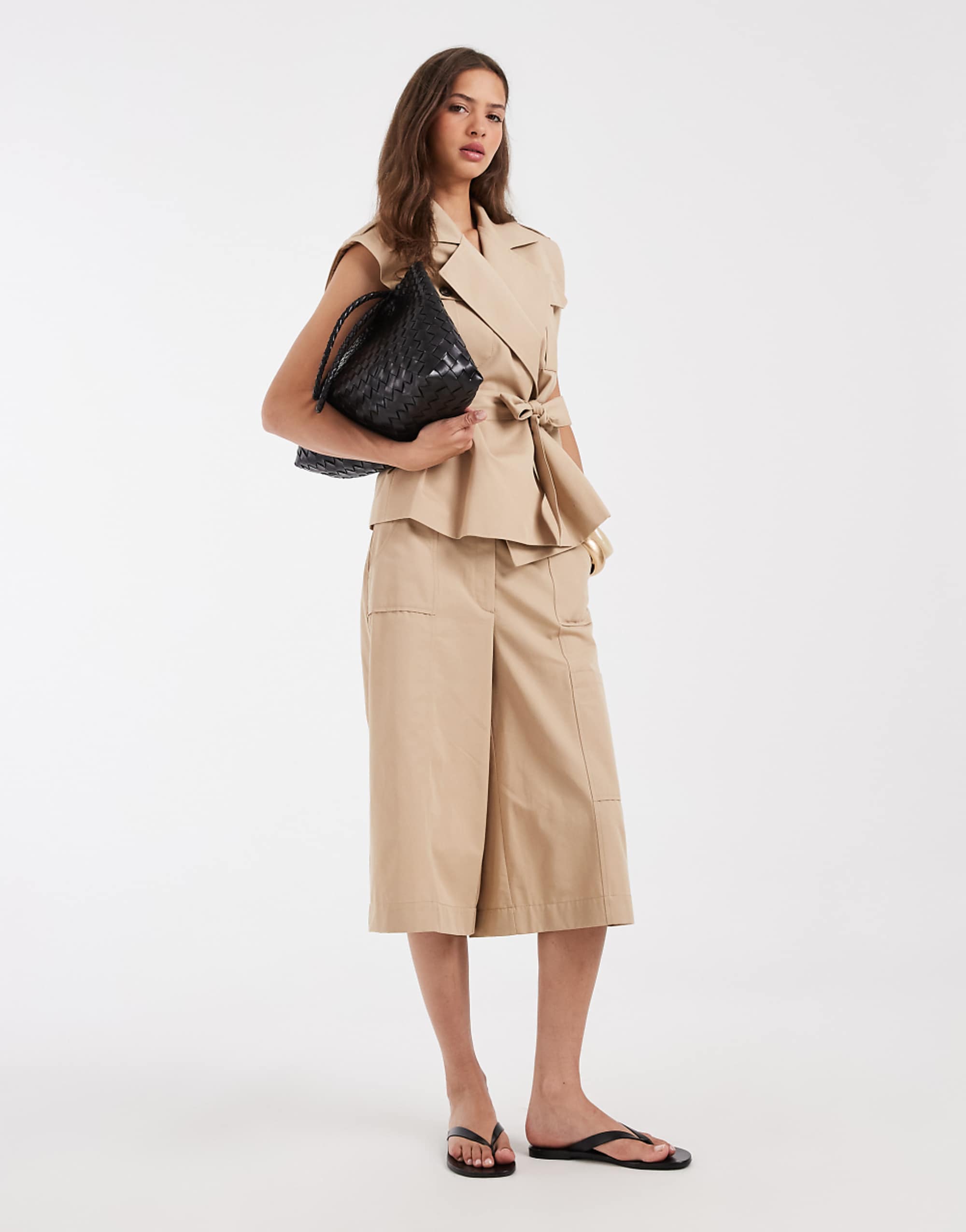 Asos Design Sleeveless Trench With Tie Waist in Stone Co-Ord