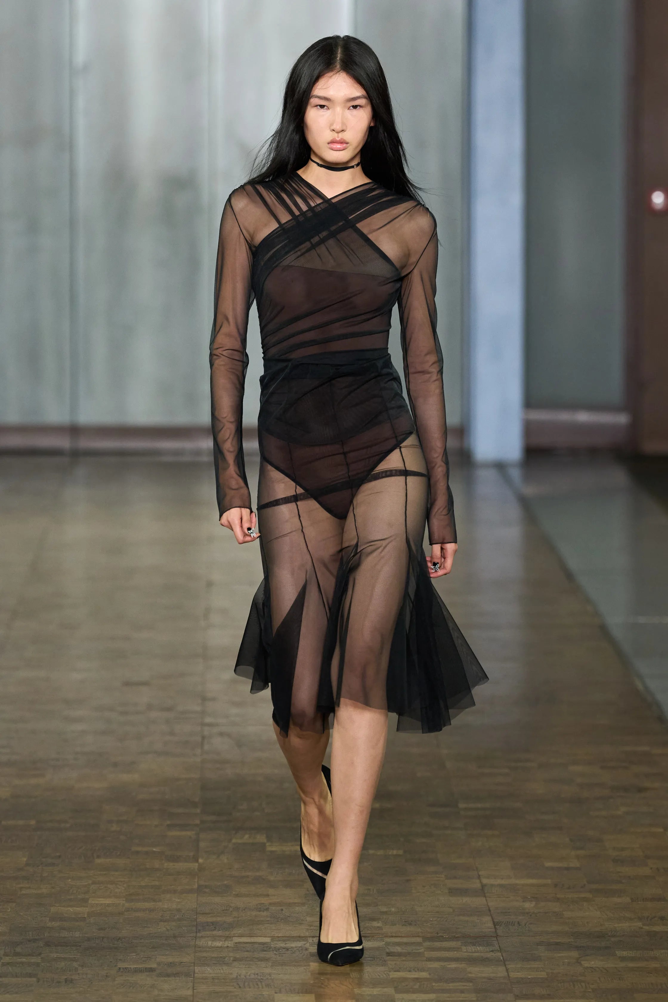 Renee Tulle Gathered Body in Black