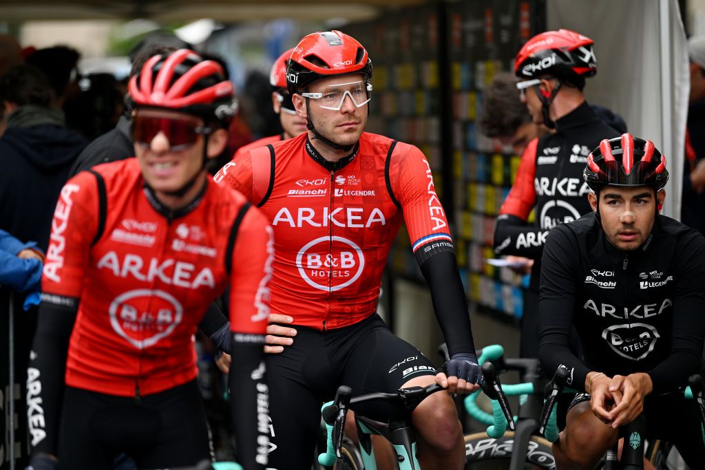 Florian Sénéchal among his Arkéa-B&amp;B Hotels teammates at the 2024 Critérium du Dauphiné