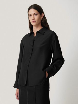 Silk Habotai Relaxed Shirt | Black