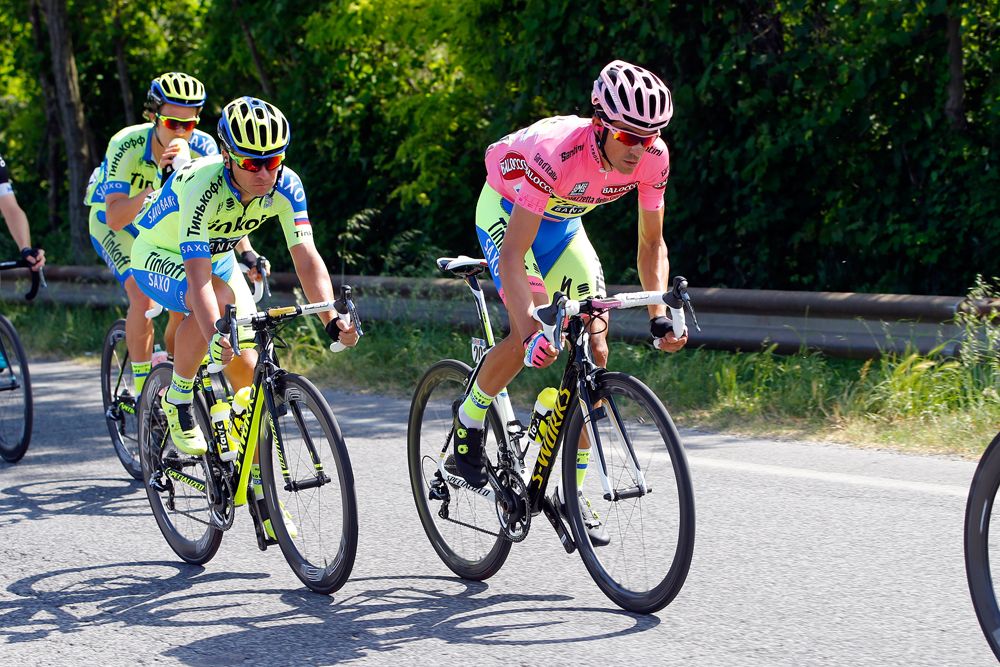 Alberto Contador (Tinkoff Saxo) in the maglia rosa at the 2015 Giro d'Italia