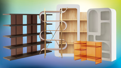 a collage of modern bookcases