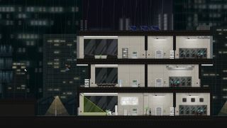 An ant-farm view of a building in Gunpoint, one of the best cyberpunk games