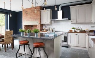 industrial style kitchen extractor fan and pendant lights