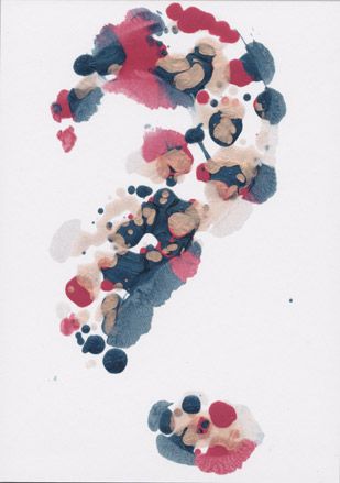 Question mark painted with pink and blue splodges
