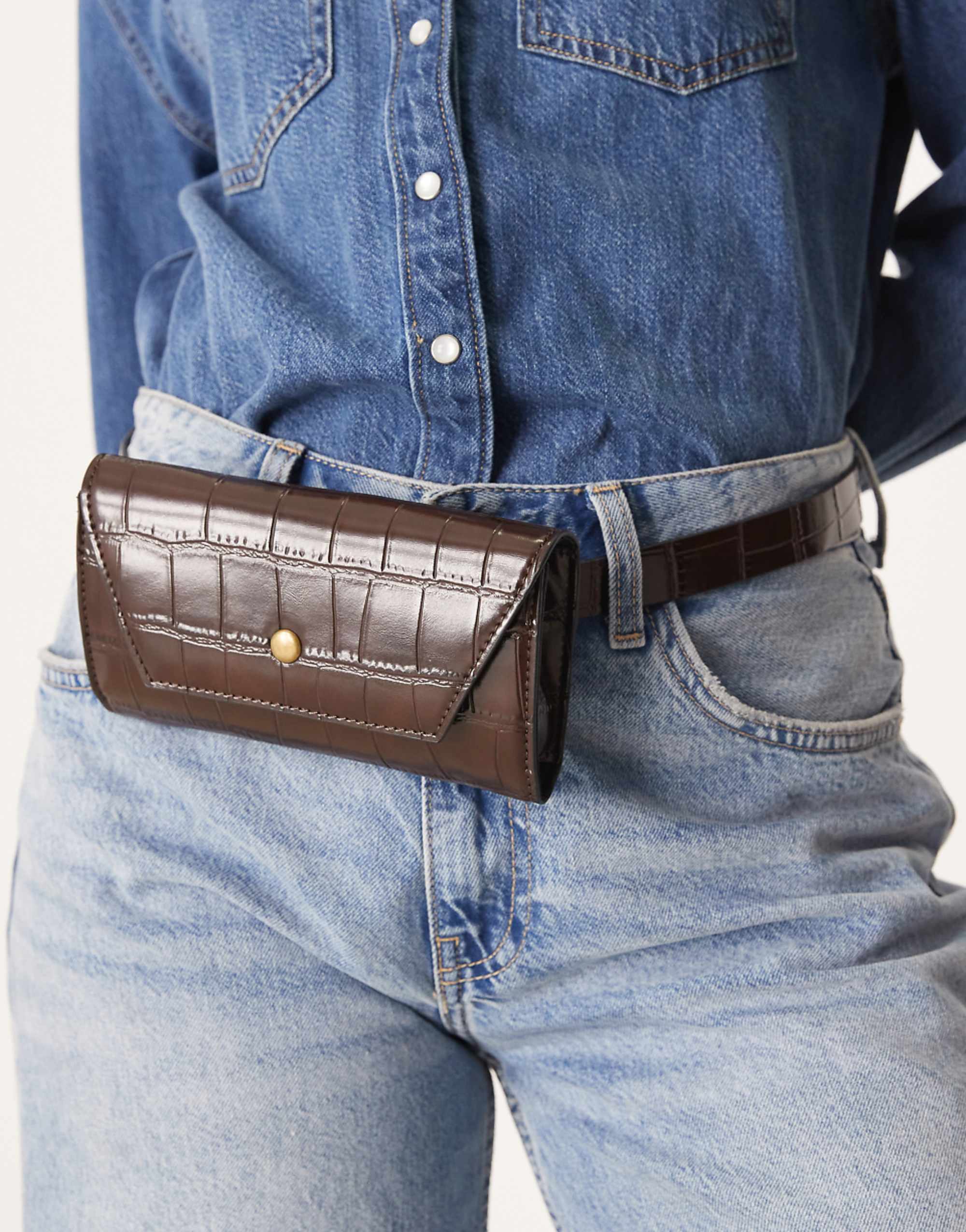 Asos Design Oversized Croc Belt Bag in Chocolate