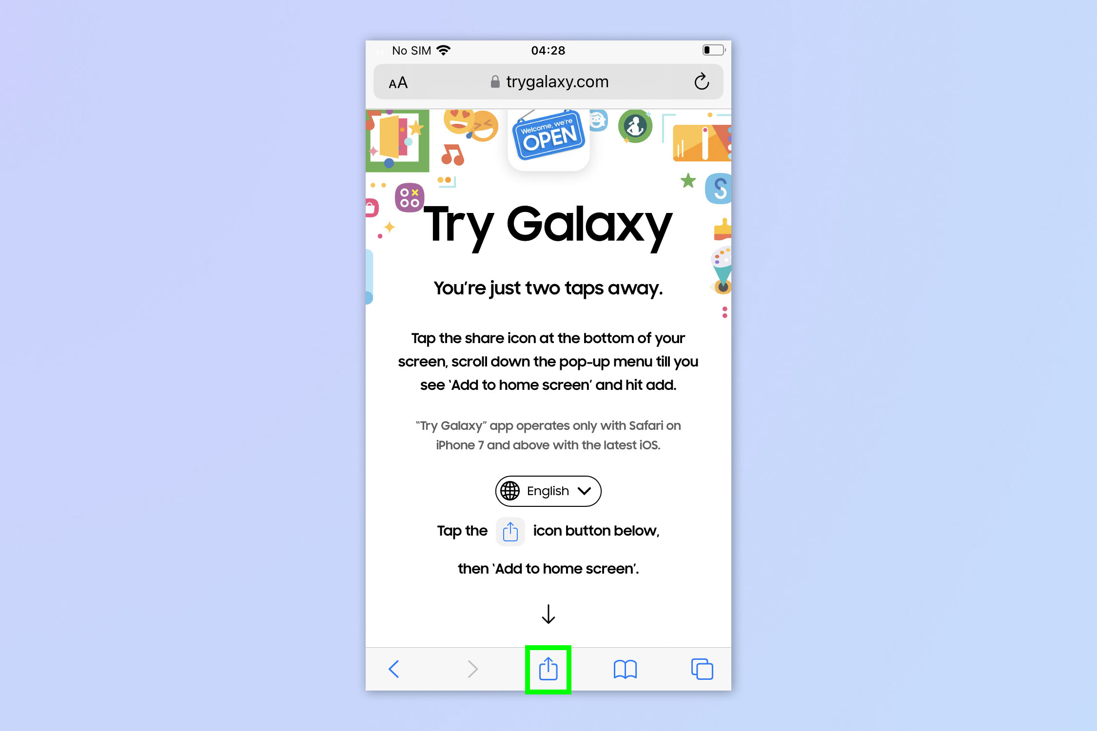 Скриншот, показывающий, как попробовать Galaxy на iPhone