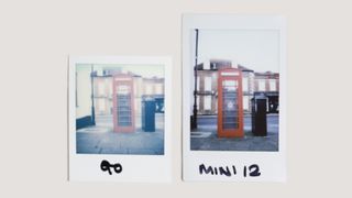 Side-by-side sample image comparisons between the Polaroid Go Gen 2 and Instax Mini 12