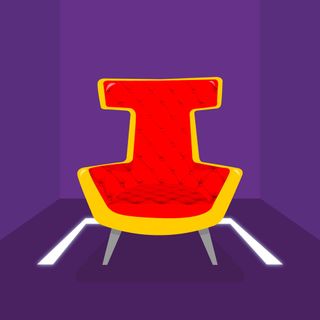 red armchair with purple background