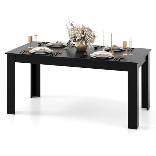 Giantex Dining Table for 6, Rectangular Kitchen Table With 330lbs Capacity, Stable Structure, 63&quot; L X 31.5&quot; W X 30&quot; H Large Farmhouse Center Tables for Dinner, Dinette, Dining Room, Black