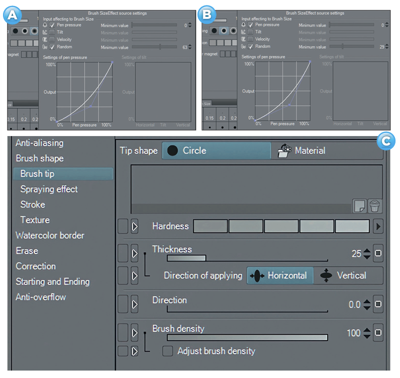 Brush settings for inking comic panels