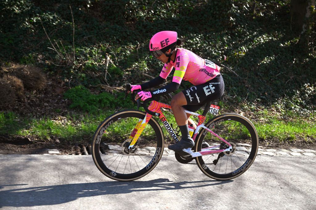 DOUR BELGIUM FEBRUARY 27 Coryn Labecki of The United States and Team EF EducationCannondale competes during the 13th Le Samyn des Dames 2024 a 114km one day race from Quaregnon to Dour on February 27 2024 in Dour Belgium Photo by Luc ClaessenGetty Images