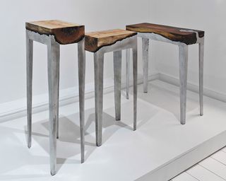 The Wood Castings collection, by Hilla Shamia at 19 Greek Street, combines cast aluminium and wood.