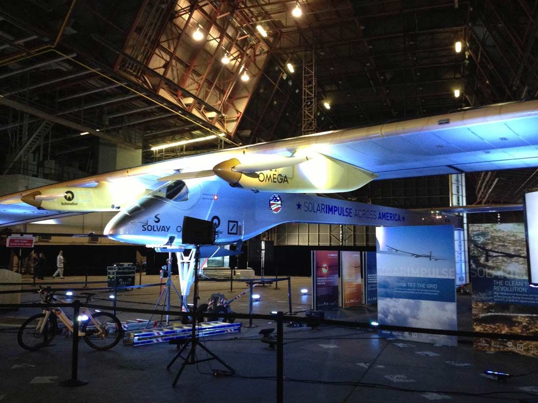 Solar Impulse plane at hangar 19 at john f. kennedy airport