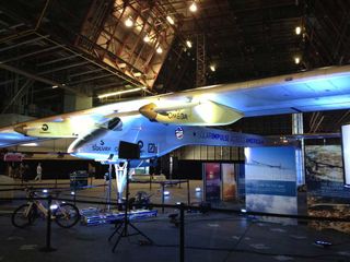 Solar Impulse plane at hangar 19 at john f. kennedy airport