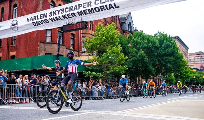 Justin Williams won the men&#039;s elite criterium at the 2019 Harlem Skyscraper Cycling Classic