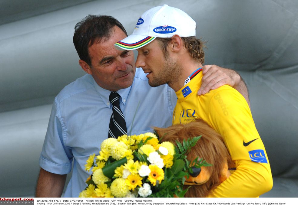 Bernard Hinault congratulates the race leader at the 2006 Tour de France