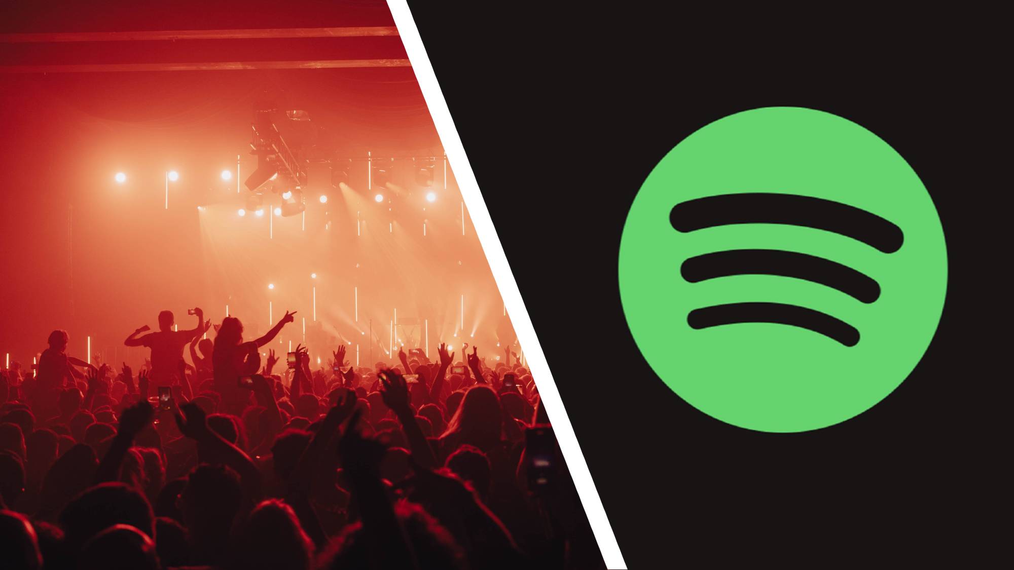 A crowd at a festival gig next to the Spotify logo 