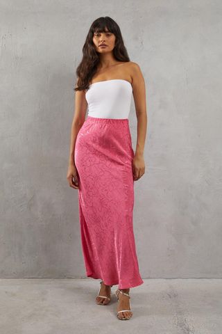 Premium Satin Jacquard Pull on Bias Maxi Skirt