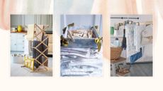 collage of laundry room images to support a guide on how to dry clothes indoors during the winter