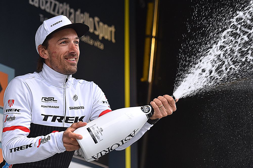 Fabian Cancellara celebrates his stage 7 win at Tirreno-Adriatico