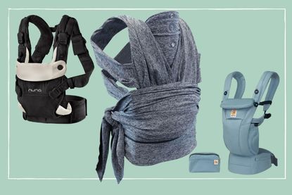 A collage of three of the products featured in our roundup of the best baby carriers
