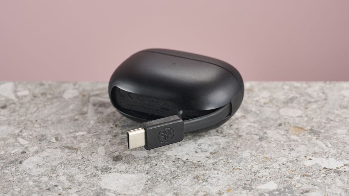 USB-C cable on JLab Go Pop ANC charging case folded out