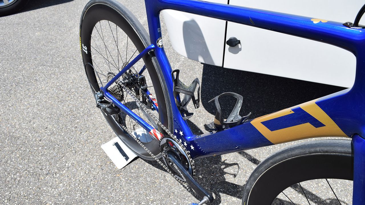 The main area of custom design for Warbasse's bike is around the bottom bracket area