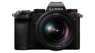 Panasonic lumix s5 and lens stock image on a white background