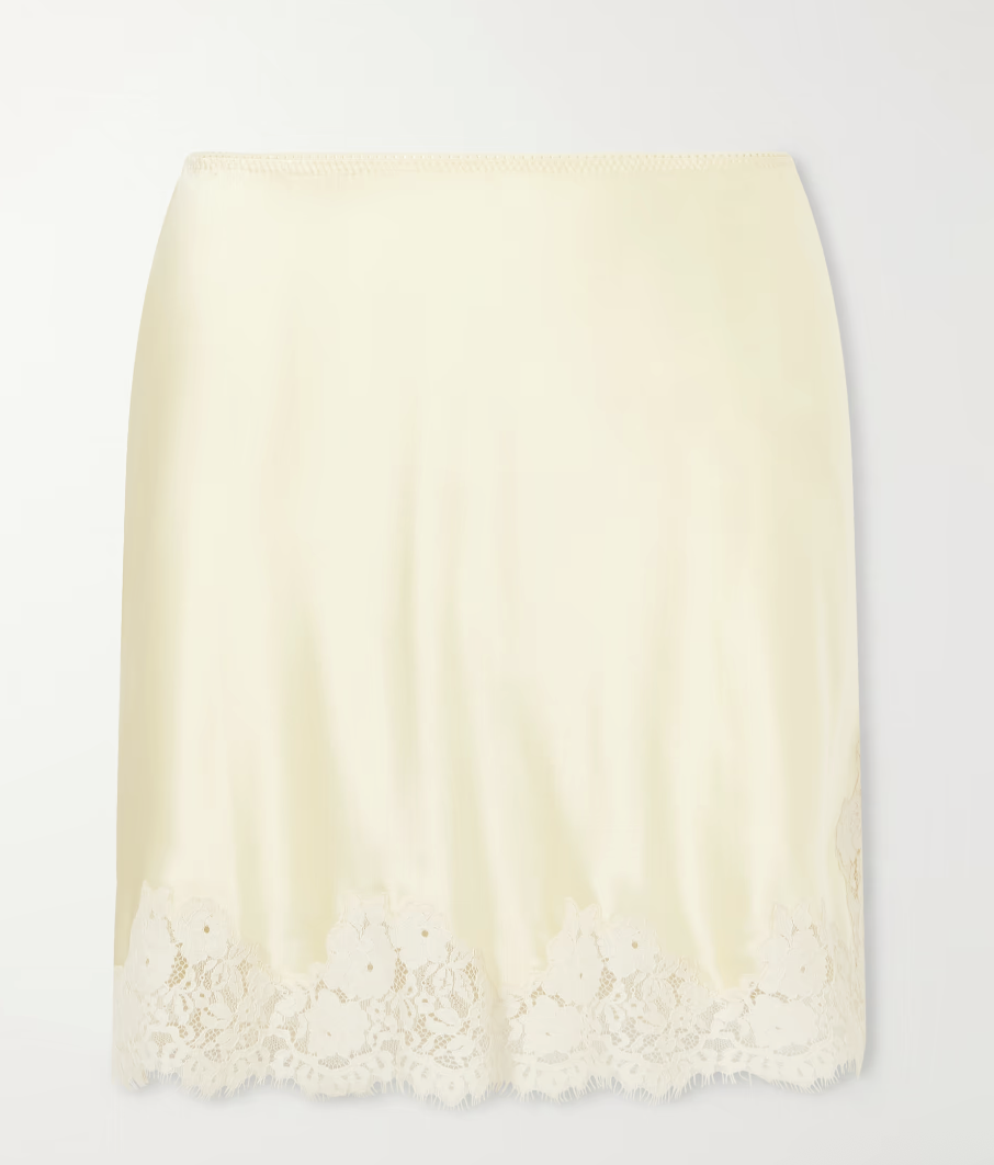 D&amp;ocirc;en, Giulietta Lace-Trimmed Silk-Charmeuse Mini Skirt