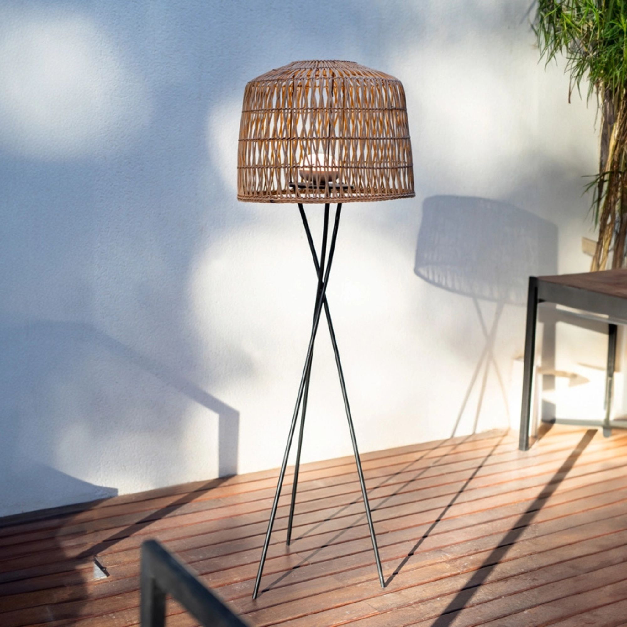 Newgarden Amalfi Rechargeable LED Outdoor Floor Lamp with Remote Control - Rattan