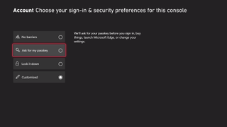 Xbox passkey option