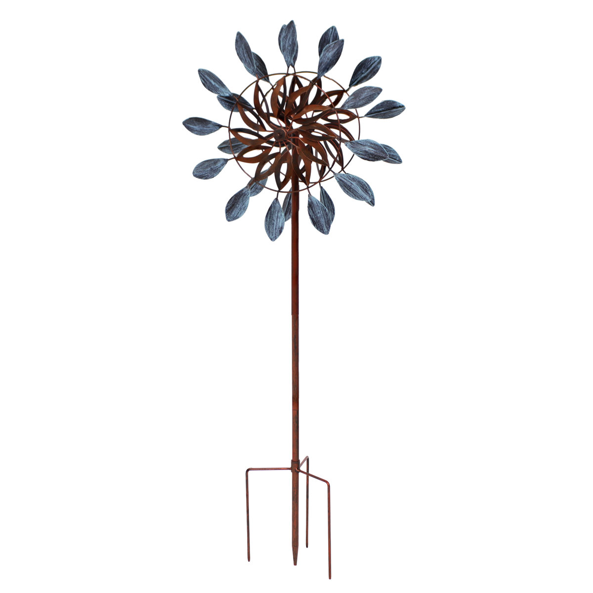 Arlmont &amp;amp; Co. Tabron Whirling Petals 48" Blue and Brown Solid Iron Wind Spinner &amp;amp; Reviews | Wayfair