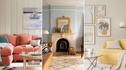 Knowing the colors to avoid in small living rooms is so important. Here are three picures of living rooms - one with a coral couch, one with blue walls, and one with a yellow couch