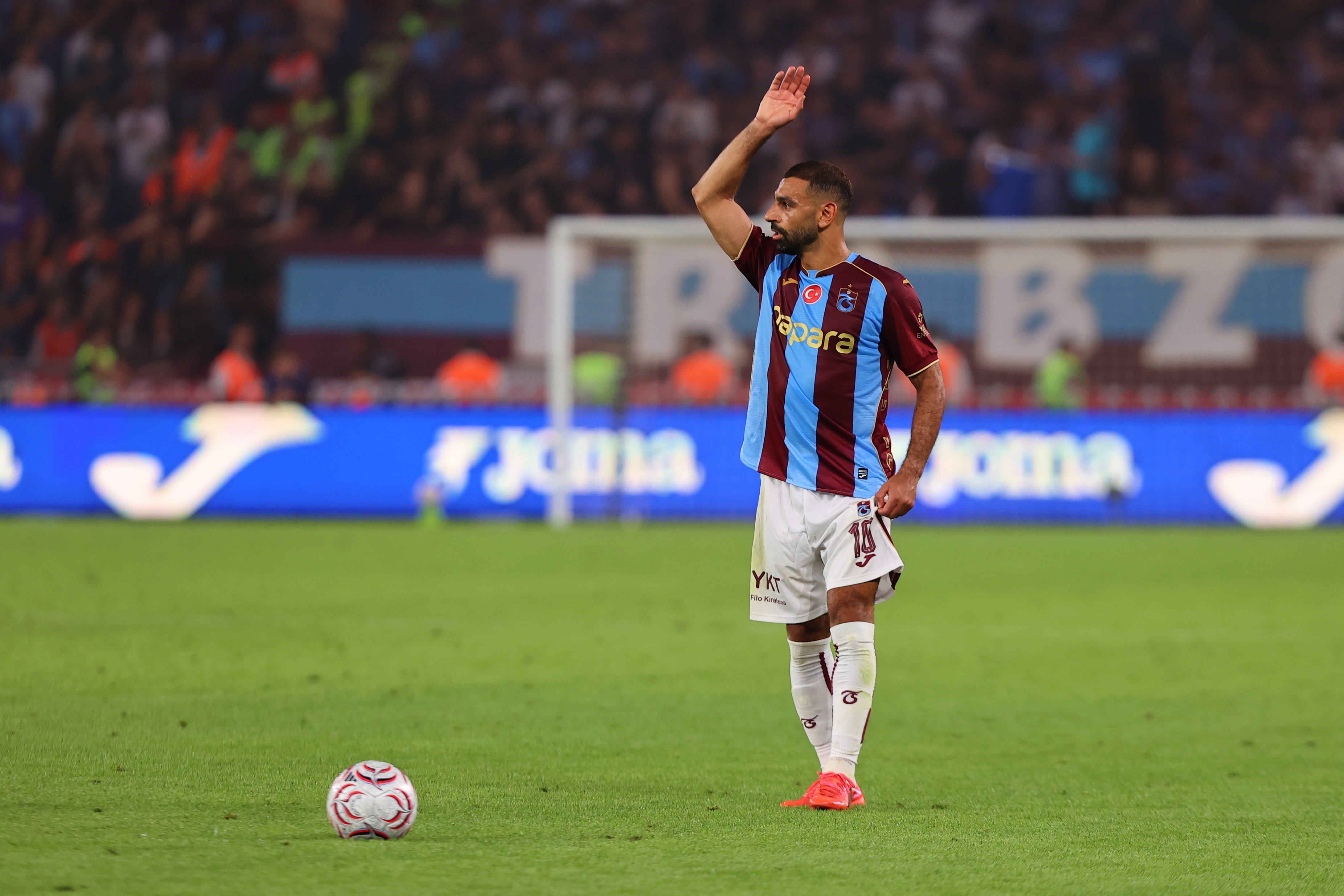 TRABZON, TURKIYE - AUGUST 20: Mohamed Salah of Trabzonspor in action during the UEFA Europa League playoff round first-leg match between Trabzonspor and Ferencvaros at Papara Park in Trabzon, Turkiye on August 20, 2026. (Photo by Hasan Tascan/Anadolu via Getty Images)