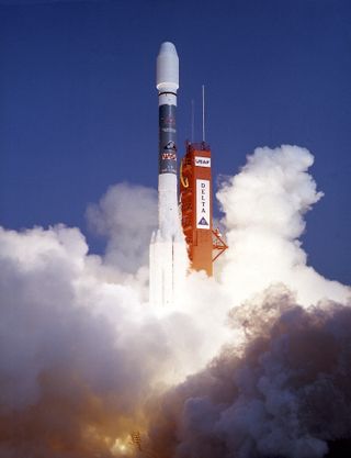 The ROSAT satellite was launched from Cape Canaveral in Florida on June 1, 1990 aboard a Delta 2 rocket. Originally, the plan was to put ROSAT in Earth orbit using a space shuttle. Following the Challenger accident in 1986 (when ROSAT was under construction), it was decided to use a rocket instead.