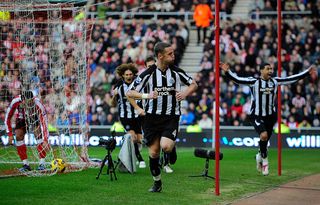 Kevin Nolan celebrates the first Newcastle goal during the Barclays Premier League match between Sunderland and Newcastle United at Stadium of Light on January 16, 2011 in Sunderland, England.