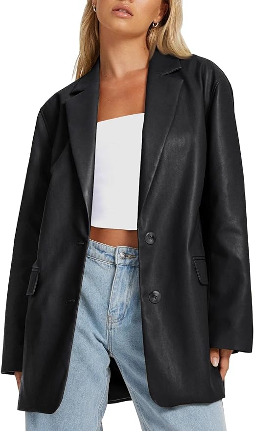 Automet, Faux Bomber Leather Oversized Leather Jackets