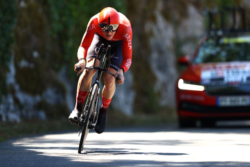 ROCAMADOUR FRANCE JULY 23 Connor Swift of United Kingdom and Team Arka Samsic sprints during the 109th Tour de France 2022 Stage 20 a 407km individual time trial from LacapelleMarival to Rocamadour TDF2022 WorldTour on July 23 2022 in Rocamadour France Photo by Michael SteeleGetty Images